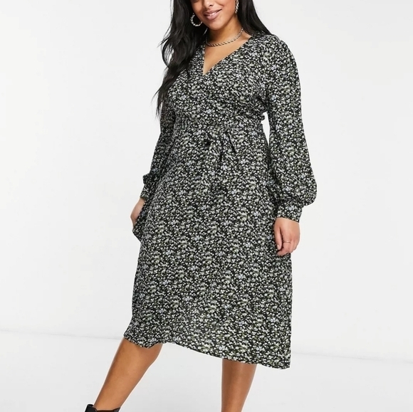 ASOS Misguided plus women's ditzy floral midi dress long sleeve - Picture 1 of 11